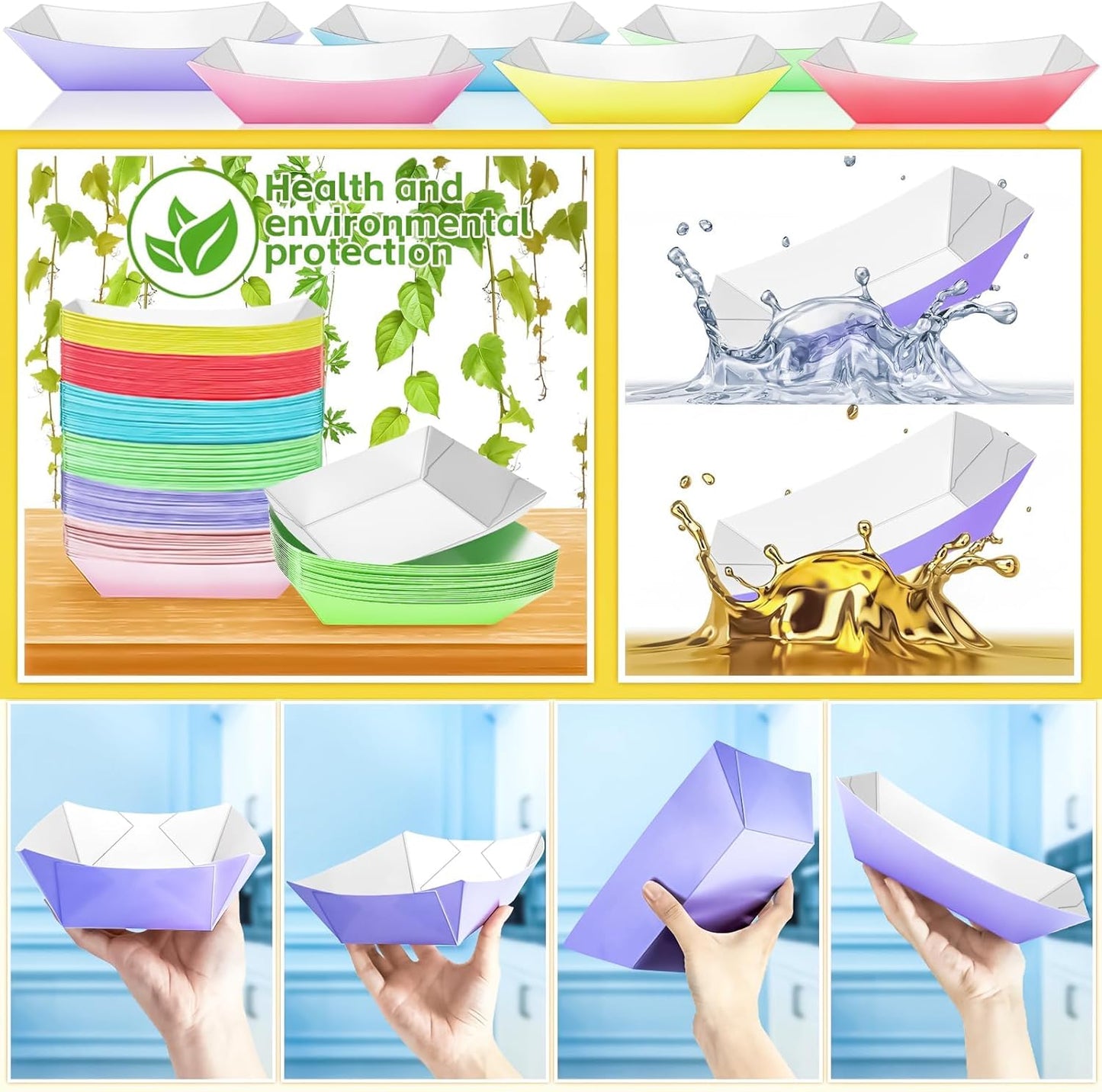100 Pack 3lb Paper Food Trays,Disposable Greaseproof Kraft Checkered Carnival Food Serving Take Out Basket Tray Boat for Snacks Fries Nachos Popcorn Hot Dogs Carnival Wedding Party Picnic