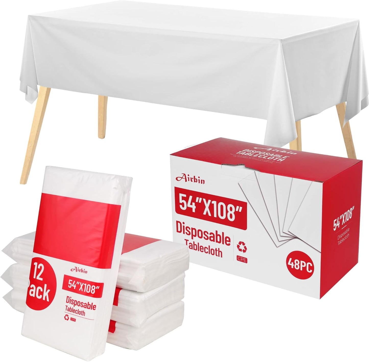 Plastic Table Cloth, 310 Ft X 54 in Disposable Tablecloth White Plastic Tablecloth with Any Cut Sliding Cutters Premium Table Cover Roll for Picnics, Parties, Birthdays, Weddings