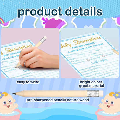 Yinder 145 Pcs Baby Shower Games Activities Cards with 20 Pencils Includes Baby Bingo Description and Wishes Guess Who Price is Right Word Scramble Game(Here Comes the Son)