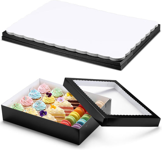 Sinload 10 Pcs 14x10x4 Inch 1/4 Sheet Cake Boxes 5pcs Large Rectangle Bakery Boxes with 5pcs Cake Boards for Pastry Baking, Cupcakes, Donuts, Cookies, Pie Treat Packaging