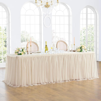 72inch Champagne Gold Tulle Table Skirts for Rectangle Round Tables, Gold Grim Ruffle Tulle Tutu Cloth Table Skirt 6ft for Wedding Birthday Party Cake Dessert Decor(No Top Cover)