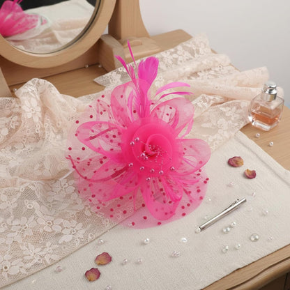DRESHOW Fascinators Hat Flower Mesh Ribbons Feathers on a Headband and a Clip Tea Party Headwear for Girls and Women - Colors B