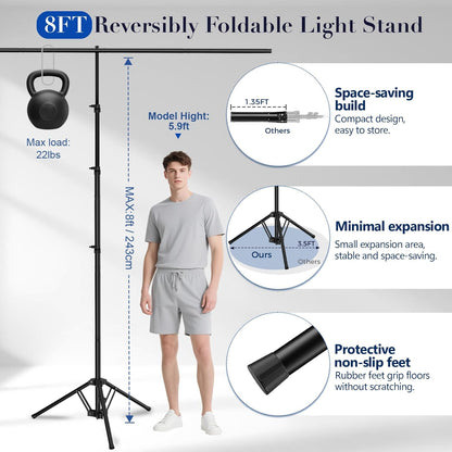 EMART 3-in-1 Backdrop Stand Kit 10x8 ft for Photography Studio, T-Shape Banner Back Drop Stand for Party, Wedding, Dectoration, Background Stand for Photo Video Studio with Carry Bag, 8 Clamps