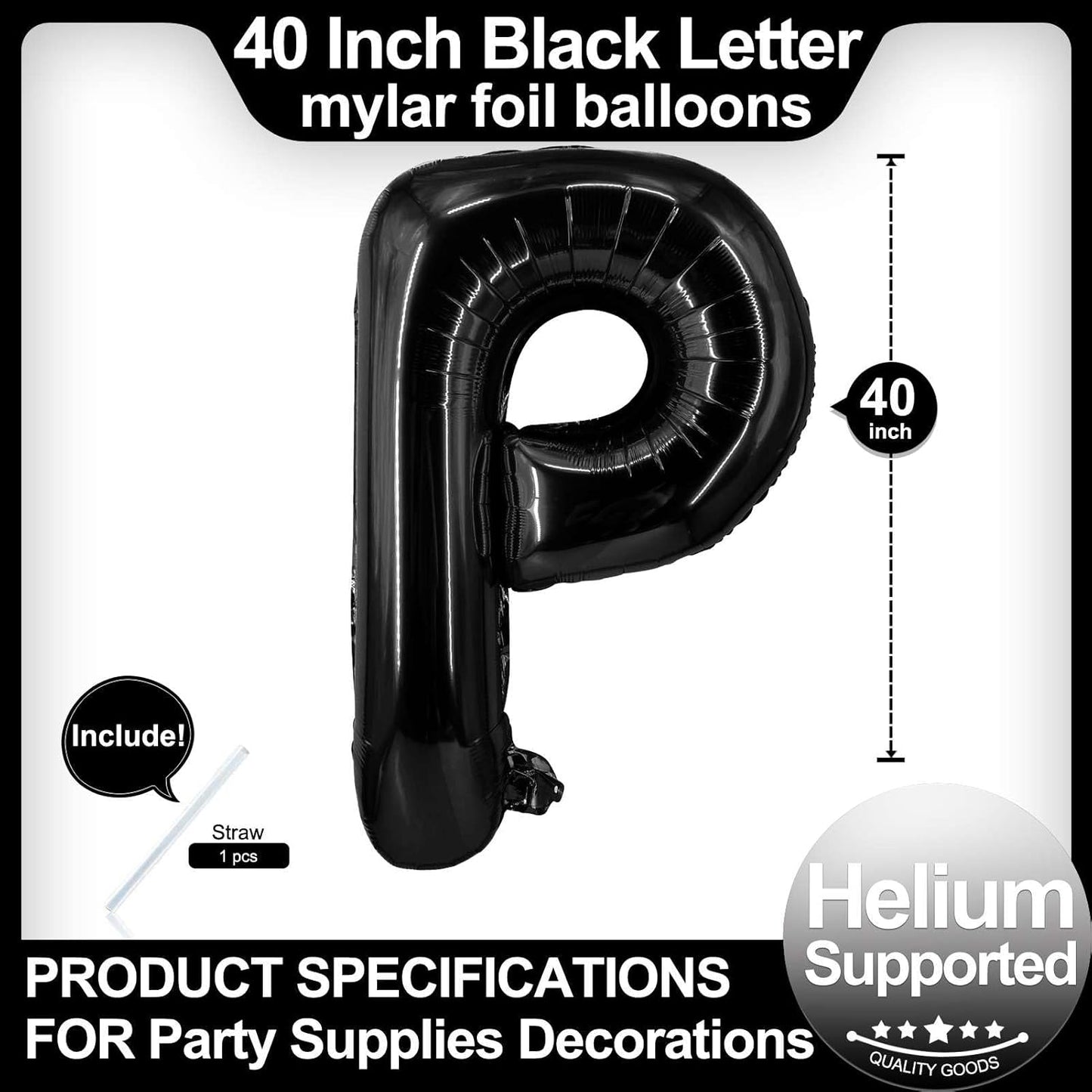40 Inch Black Letter A Balloons, DIY Phrase Foil Alphabet Letter A Balloons DIY Word A Banner for Birthday Anniversary Celebration Graduation Party Supplies Decoration