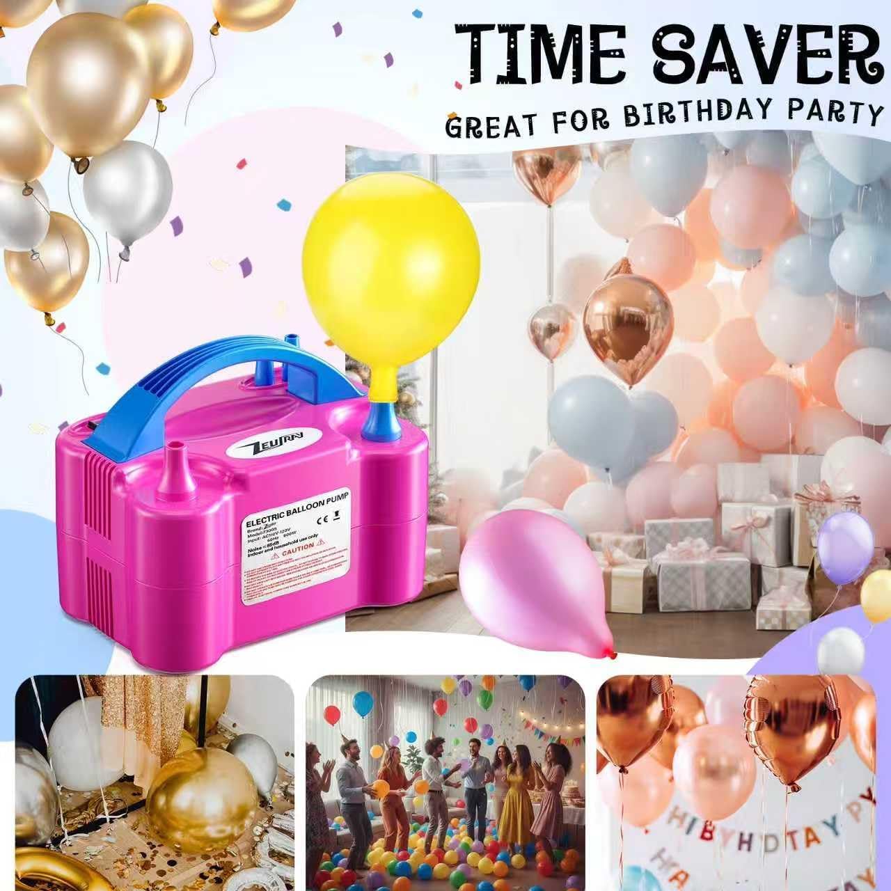 Portable Electric Balloon Pump - 110V 600W Dual Nozzle Balloon Inflator Pump with 113 accessories Decorations for Party