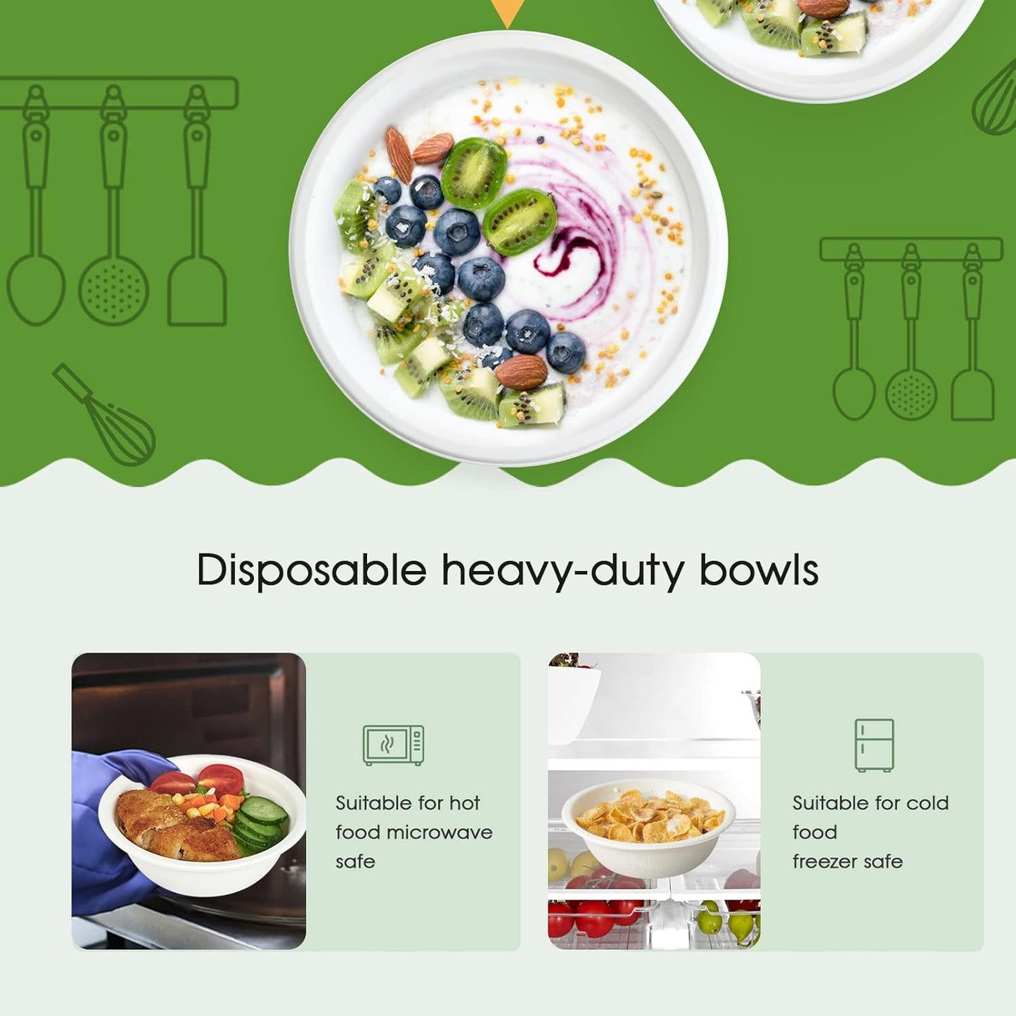 ECOLipak 150 Pack 12 oz Paper Bowls Disposable, Heavy-Duty Biodegradable Compostable Bowls Made of Natural Sugarcane Bagasse, Suitable for Salad, Dessert, Milk, Cereals