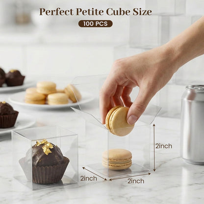 VGOODALL 100 Pcs Clear Favor Boxes, 2x2x2 Inch Small Transparent Cube Gift Boxes for Candy, Macarons, Jewelry, Wedding, Birthday, Baby Shower Party Favors