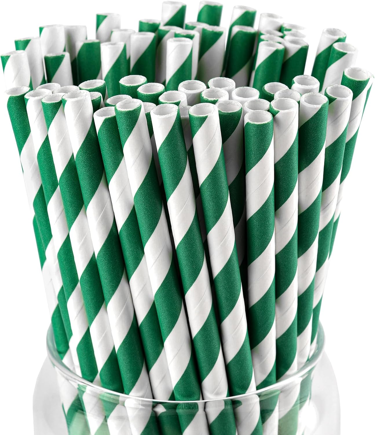 PakTalk 100 Pack Red Straws, Disposable Red and White Biodegradable Paper Striped Straws for Cocktail, Milkshake, Coffee, Lemonade (0.24" x 7.75")