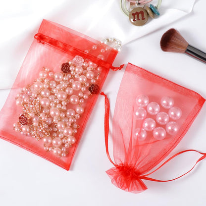 Hopttreely 100PCS Premium Sheer Organza Bags, White Wedding Favor Bags with Drawstring, 4x4.72 Jewelry Gift Bags for Party, Jewelry, Christmas, Mother's Day, Festival, Bathroom Soaps, Makeup Organza Favor Bags