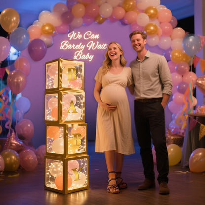 Ledido Transparent Balloon Boxes, Clear Balloon Boxes with 5 Pcs String Lights and 78 Letters for Baby Shower Gender Reveal 2026 New Year Grad Party Birthday Anniversary Bridal Decor - 5 White Boxes
