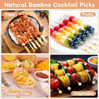 500PCS Cocktail Picks Bamboo Skewers for Appetizers, Fancy Toothpicks for Appetizers, 4.7" Eco-friendly Natural Bamboo Cocktail Sticks for Party Drinks Food, Charcuterie Boards Accessories