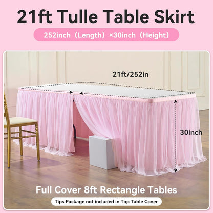 72inch Champagne Gold Tulle Table Skirts for Rectangle Round Tables, Gold Grim Ruffle Tulle Tutu Cloth Table Skirt 6ft for Wedding Birthday Party Cake Dessert Decor(No Top Cover)