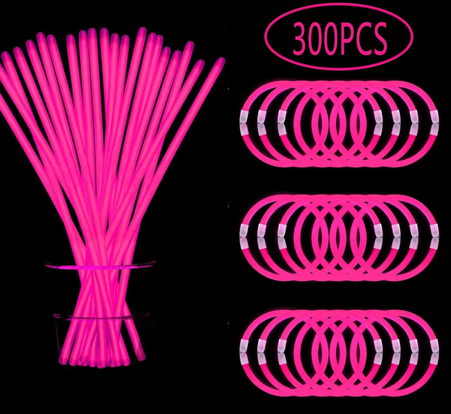 300 PCS Glow Sticks Bulk Glow Bracelet and Necklaces with 150PCS Connectors 8" Glowsticks Light Up Neon Party Favors for July 4th Halloween Wedding Birthday Hawii Carnival(RedBlueWhite)