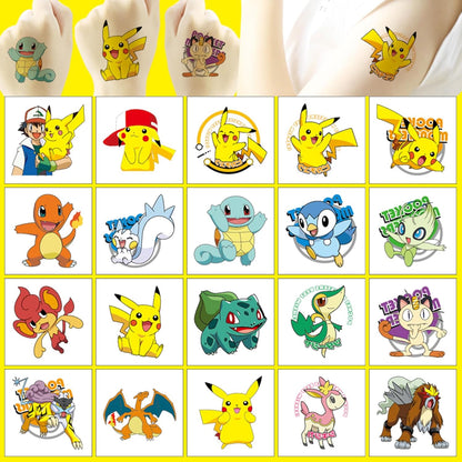 20 Sheets Cute Pokemon Temporary Tattoos for Adult, Cool Cartoon Decoration Sticker Gifts for Teen Activity Prizes Carnival Christmas Rewards