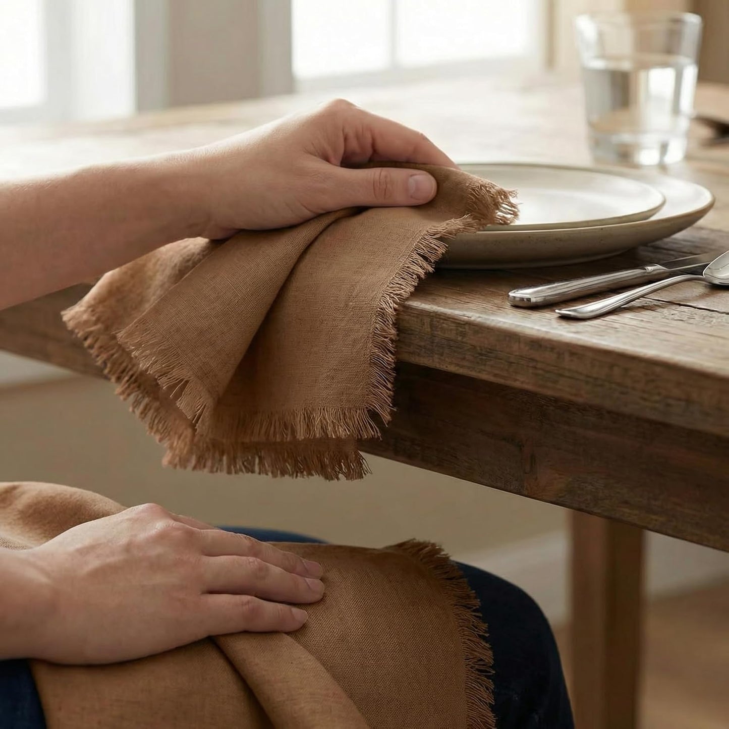 ACCENTHOME Natural Cotton Linen Napkin Set of 12 18x18 inch Dinner Napkins - Washable Soft Premium Hotel Quality Reusable Hemmed Edges Napkins Perfect Table Linens for Family Dinners, Weddings