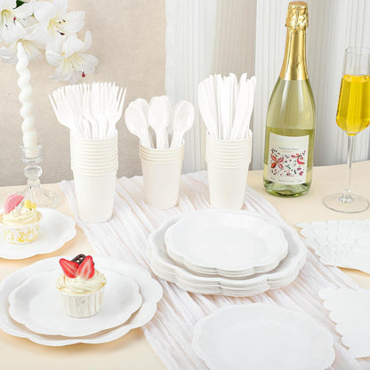 NatNarr 175 Pcs Sage Green Plates and Napkins Set, 25 Guest Sage Green Party Supplies Include Scalloped Paper Plate Napkin Cup Forks Knives Disposable Plastic Cutlery for Wedding Baby Shower Birthday