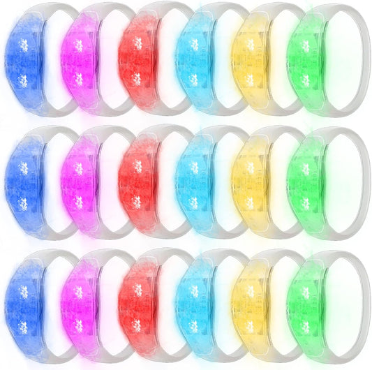 24 Pcs LED Glow Bracelets Sound Activated Flashing Light Up Bracelet for New Years Eve Glow in the Dark Party Supplies Christmas Party Favors Birthday Gift Carnival Concerts Night Events