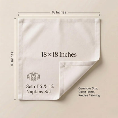 ACCENTHOME Natural Cotton Linen Napkin Set of 12 18x18 inch Dinner Napkins - Washable Soft Premium Hotel Quality Reusable Hemmed Edges Napkins Perfect Table Linens for Family Dinners, Weddings