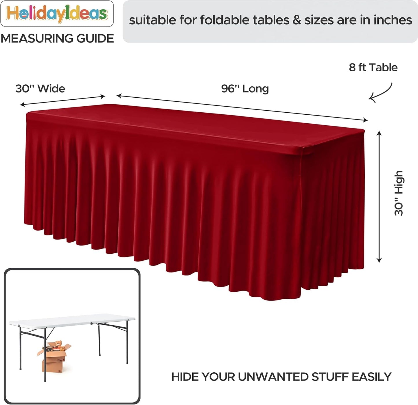 HolidayIdeas 2 Pack Spandex Table Skirt for 6 Ft Rectangle Tables, Black Fitted Stretch Tablecloth 30 x 72 Inch, Wrinkle Resistant Ruffle Design for Wedding Banquets, Trade Shows, Parties