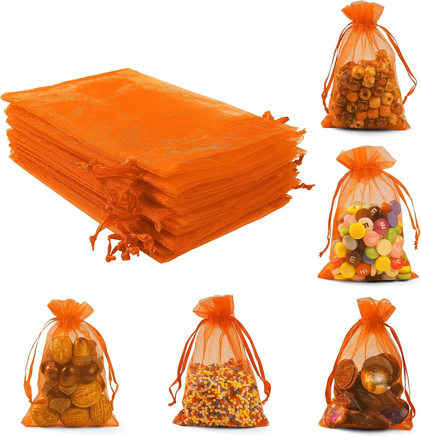 ANZNKU 50 Pack Organza Bags 5 x 7 in White Small Mesh Gift Bags Bulk Drawstring for Wedding Party Favors, Little Goodie Bag for Candy Jewelry Soap Makeup, Treat Sachet Pouch for Mothers Gifts Wrap