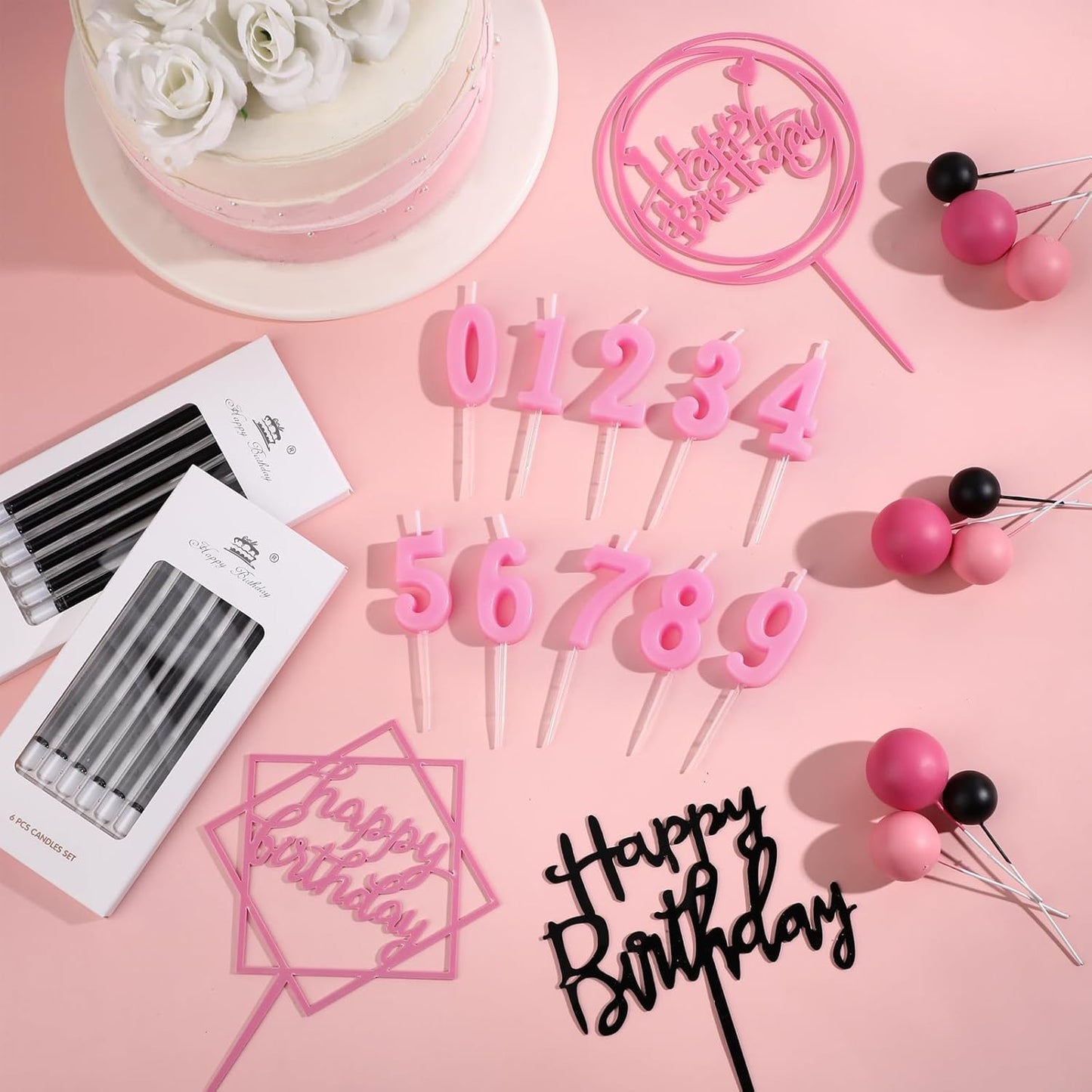 Yerliker 34 Pcs Happy Birthday Cake Toppers Decorations Birthday Candles DIY Cake Decor for Men Women Wedding Anniversary(Gold)