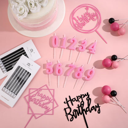 Yerliker 34 Pcs Happy Birthday Cake Toppers Decorations Birthday Candles DIY Cake Decor for Men Women Wedding Anniversary(Gold)