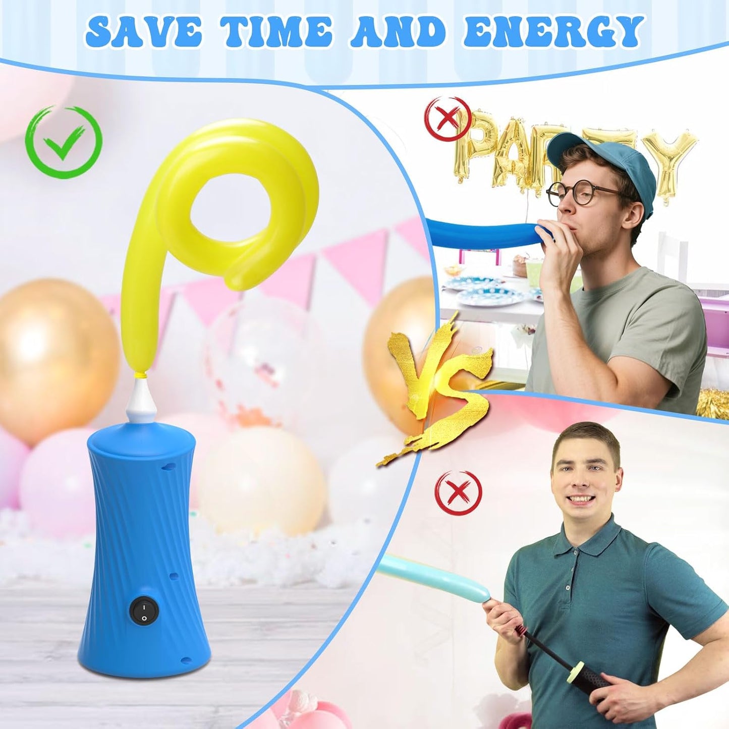 206 Balloon Pump Electric Air Pump for Long Balloon Inflator Blower for Foil Twisty Animal Balloons for Birthday Party Celebration Balloons Decorations