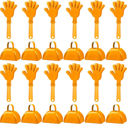 24 Pcs Hand Clappers and Metal Cowbells Noise Makers Cheering Clappers Cow Bells Handle Cheers Dance Basketball Football Noise Makers Sporting Events Graduation School Sports Party (Purple)