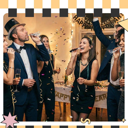 Sumind 24 Pcs Gold Noise Makers Metallic Fringed Party Blowers Horns Whistles Noisemakers Party Favors for Adults Birthday Graduation Sporting Events Celebration Surprise Supplies