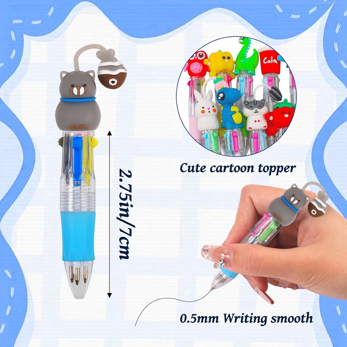 CZWZ 20Pcs Mini Multicolor Pens in One 4-in-1 Cute Pens Bulk for Kids, Fun Kawaii Ballpoint Pens for Birthdays and Children's Party Favors Gifts Teacher School Supplies