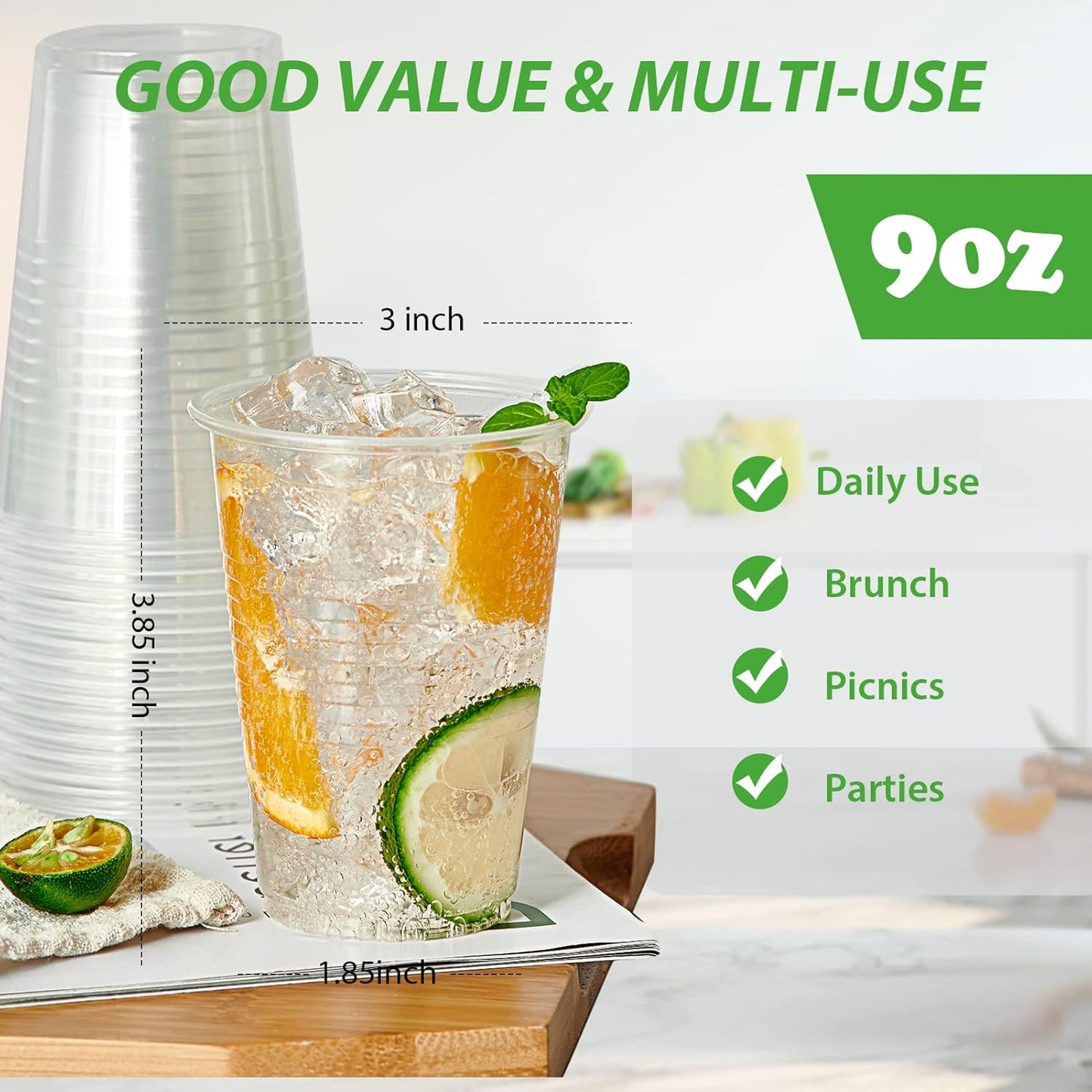 Lilymicky 500 Pack 9 oz Clear Plastic Cups, Disposable Drinking Cups, Plastic Party Cups for Birthday Parties, Picnics, Ceremonies, and Any Events