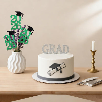 Class of 2026 Graduation Centerpieces, 10 Pcs Gold Glitter 2026 Centerpieces with Graduation Cap, Congrats Grad Party Decorations for Cake, Dessert & Centerpieces