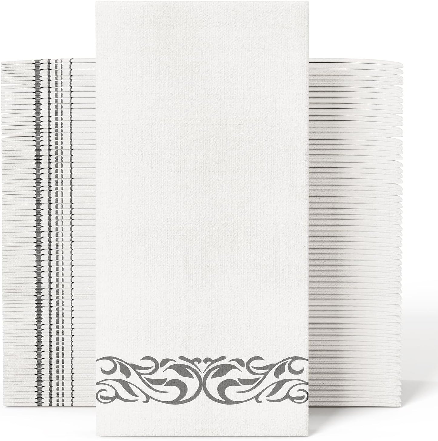 JOLLY CHEF 100 Disposable Hand Towels, Soft and Absorbent Linen Feel Dinner Napkin, Elegant Decorative Paper Guest Towels for Kitchen, Bathroom,Thanksgiving, Weddings,Parties, Gold and White