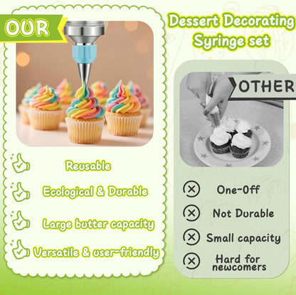 NOVANO Dessert Decorating Syringe Set, Frosting Piping Kit Stainless Steels Cake Decorating Kit with 54 Piping Tips & 9 silicone cupcakes, Cupcake Decorating Kit Piping Bags and Tips Set