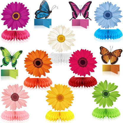 24Pcs Spring Sunflower Honeycomb Centerpiece Decorations Sun Flower Butterfly Table Centerpiece Supplies Kit Spring Table Toppers Decor for Kids' Butterfly Flower Themed Women Classroom Birthday Party