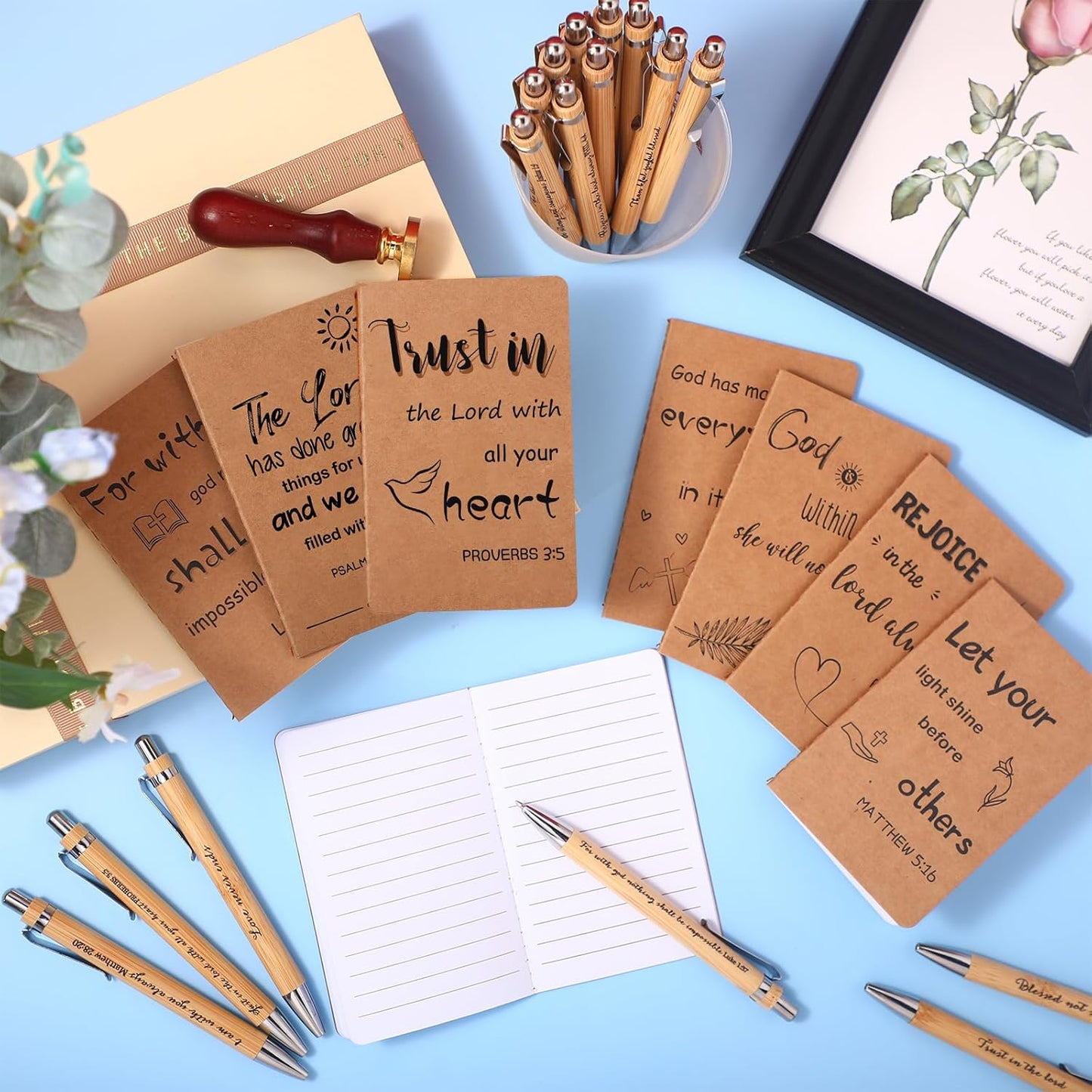 Funrous 32 Pcs Motivational Quote Pens Inspirational Notepads Mini Journal with Ballpoint Pen Small Notebooks Gift for Men Women Coworker Adult Party Favors Prize Teacher Student Office(Stylish)