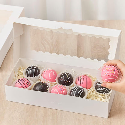 Kucoele 20 PCS Cookie Boxes with Window, 12.5 x 5.5 x 2.5 Inches Bakery Boxes Auto-Popup Treat Boxes for Chocolate Covered Strawberries, Hot Cocoa Bombs, Pastries, Donuts, Muffins