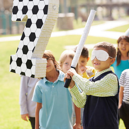 Gemscream Number 9 Soccer Piñata Bundle with Blindfold and Stick Small Piñata Party Decoration for Mexican Fiesta Cinco De Mayo School Anniversary Football Party Celebration Gift 15.75 x 11 x 2.8 in