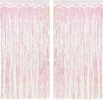 xo, Fetti Decorations Iridescent Fringe Foil Curtain - Set of 2 | Bachelorette Party Bridal Shower Backdrop, Wedding, Birthday Photo Booth