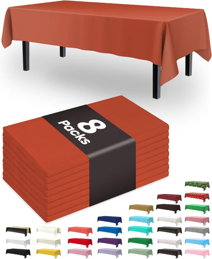Pureegg Plastic Table Cloth Disposable 8 Pack, 54 x 108 Inch Table Cloths, Party, Picnic, Wedding, Decorative Tablecloths, Rectangle, White Plastic Cover, Leakproof & Sturdy, White