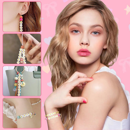 Amaney 1400pcs Glow Letter Beads, Heart Beads Whit Elastic Beading Cord,4x7mm Round Acrylic Alphabet Beads for Friend Bracelet Jewelry Making
