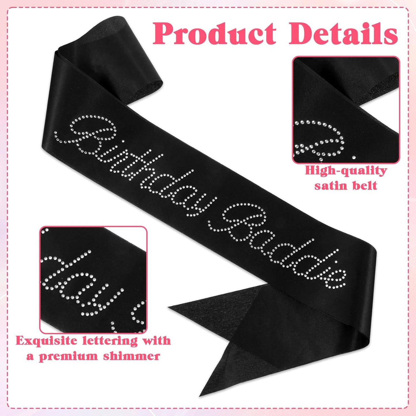 Birthday Sash for Women Birthday Baddie Sash Glitter Black Birthdays Sashs Funny Birthdays Sashs with Glitter Rhinestones Decorations for Women Funny Baddie Decorations Party Supplies