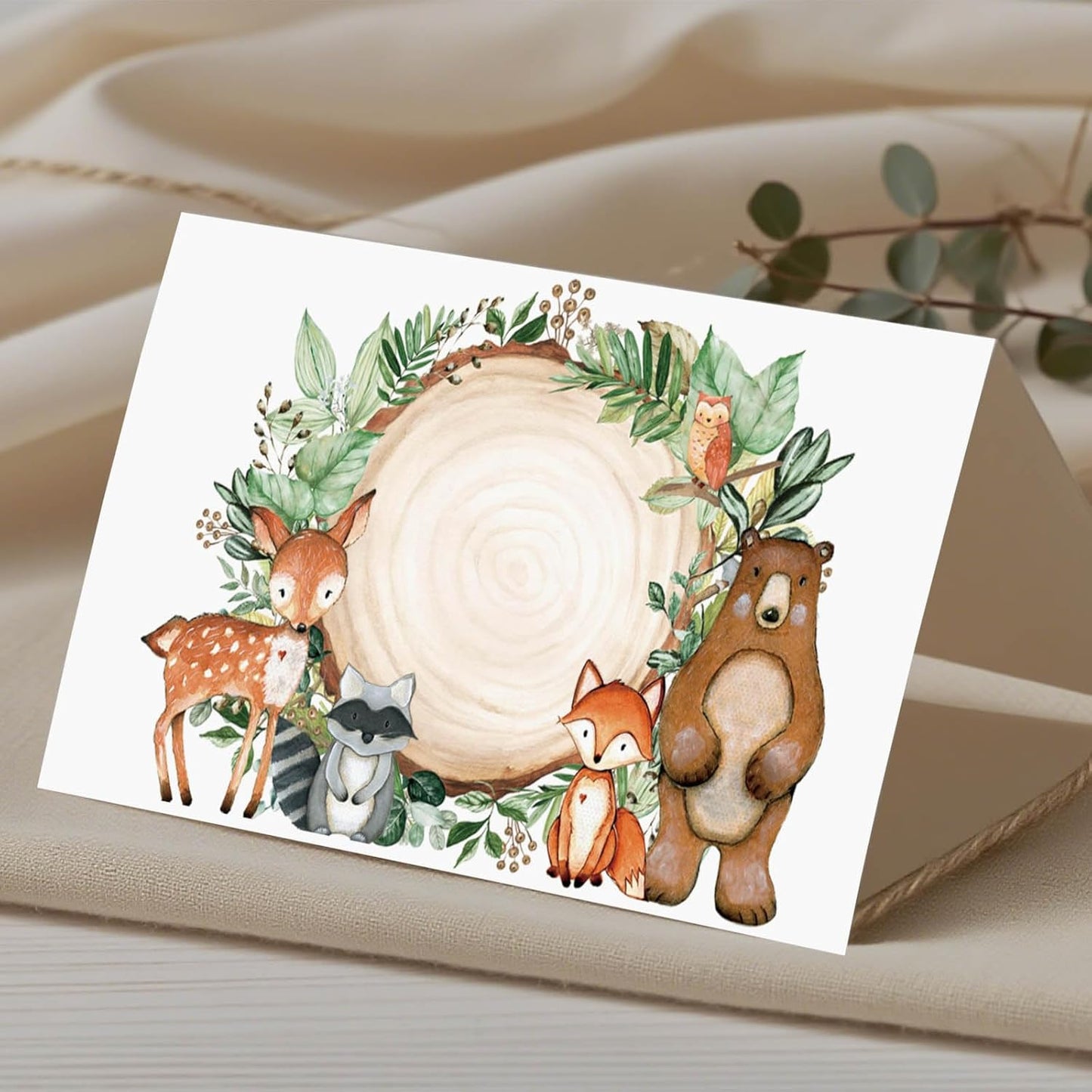 120 Pack Woodland Baby Shower Place Cards, 3.5" x 2" Foldable Table Tent Name Cards, Food Labels for Forest Animals Baby Shower Birthday Party Reception Tables Placement Party Decorations