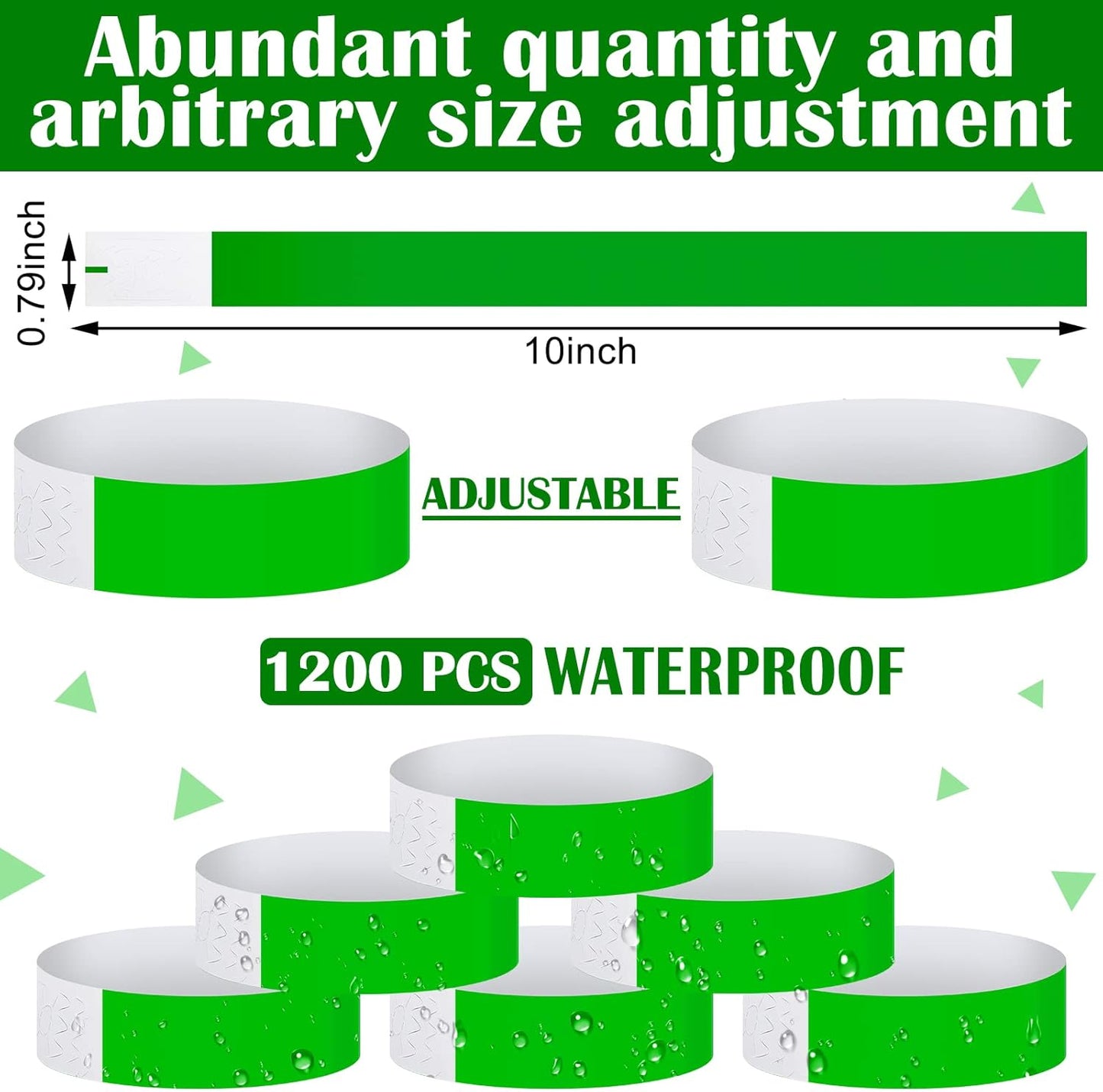 Tudomro 1200 Pack Plastic Paper Wristbands for Events Neon Party Wrist Bands Colored Waterproof Concert Identification Hand Bands Lightweight Adhesive Wristband(Yellow, Green, Blue, Red, Purple, Pink)