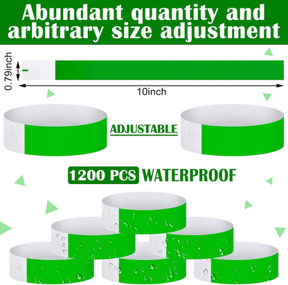 Tudomro 1200 Pack Plastic Paper Wristbands for Events Neon Party Wrist Bands Colored Waterproof Concert Identification Hand Bands Lightweight Adhesive Wristband(Yellow, Green, Blue, Red, Purple, Pink)