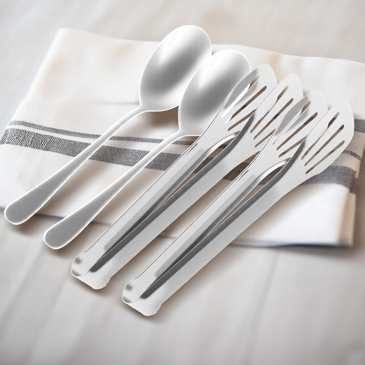 12PCS Stainless Steel Serving Utensils Sets,8 Large Serving Spoons,4 Serving Tongs,Gold Serving Utensills Sets for Buffet Catering Banquet Party (Gold)