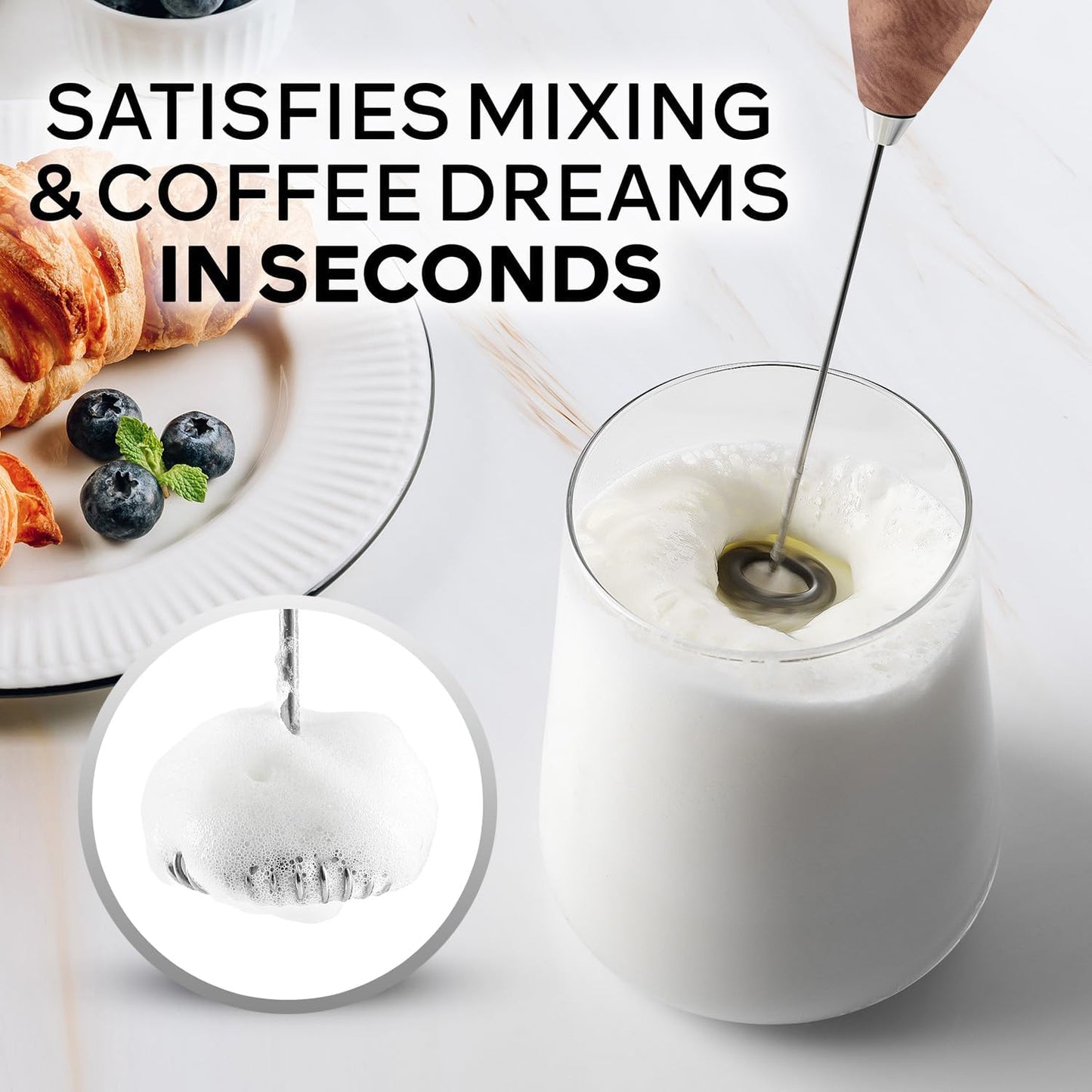 Zulay Kitchen Powerful Milk Frother Wand With Duracell Batteries - Ultra Fast Handheld Drink Mixer - Electric Whisk Foam Maker for Coffee, Lattes, Cappuccino & Matcha - Z1 Motor - Black - Colors D