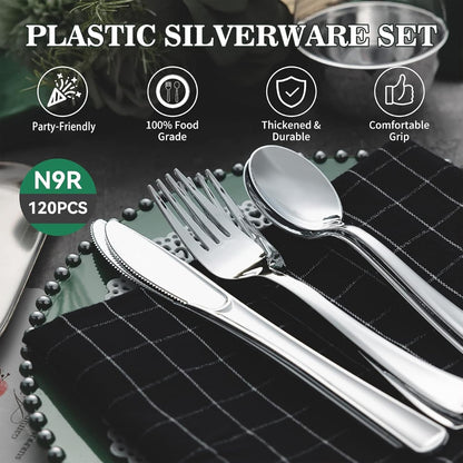 N9R 200 PCS Gold Plastic Silverware - Disposable Gold Plastic Silverware Cutlery Set, 100 Forks, 50 Spoons, 50 Knives for Party, Birthday, Wedding
