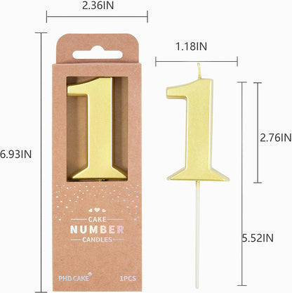 PHD CAKE 2.76 Inch Modern Gold 2 Number Birthday Candles, Gold Number Candles, Cake Number Candles, Party Celebration