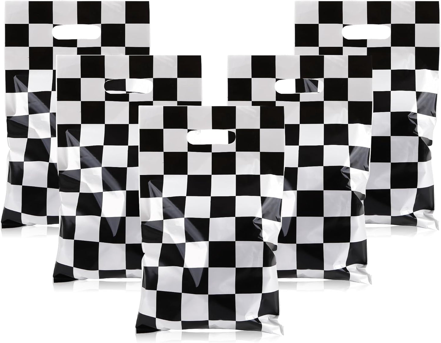 Mikzhskr 30Pcs Race Car Party Favors Bag Goodie bags Racing in Speed Party Decorations Soccer Theme Black and White Checkered Candy Bags with Handles for Kids Race Car Birthday Party Supplies